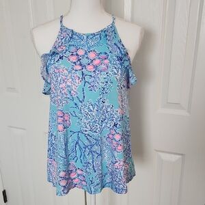 Lilly Pulitzer Billie Tank Top in the Blue Ibiza "Now You Sea Me" Small